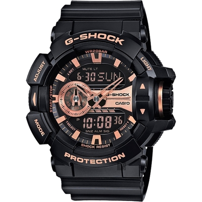 casio卡西歐 g-shock 金屬系雙顯手錶 送禮首選-玫瑰金x黑 ga-400gb-1a4