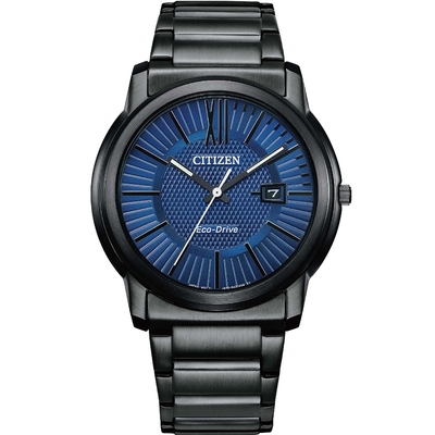 CITIZEN 星辰錶 PAIR系列 光動能 黑鋼 藍(AW1217-83L)42mm