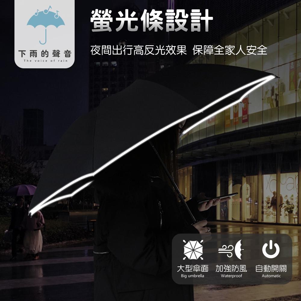 下雨的聲音 十骨三折防風折疊自動夜光傘(二色)