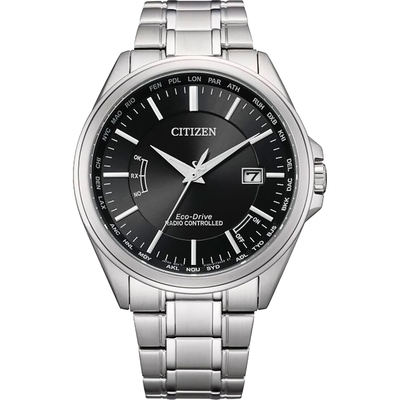 CITIZEN 星辰 GENT S男日期顯示五局電波接收不鏽鋼錶通路限定款-黑43.3mm(CB0250-84E)