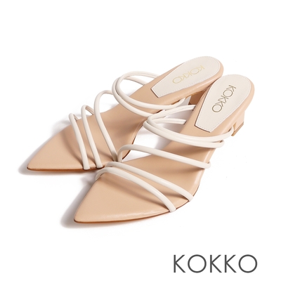 KOKKO時尚尖頭性感細帶高跟拖鞋白色