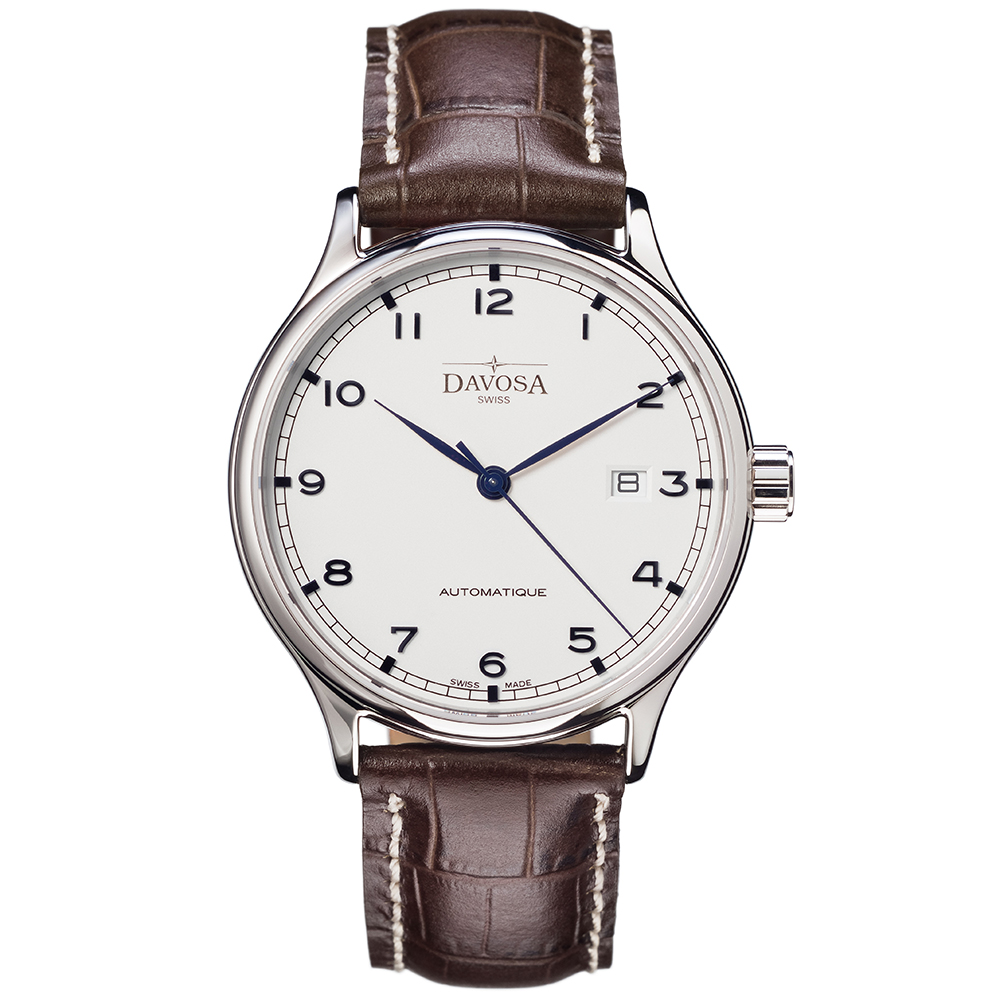DAVOSA Classic 經典三針機械腕錶-白x皮帶版/40mm