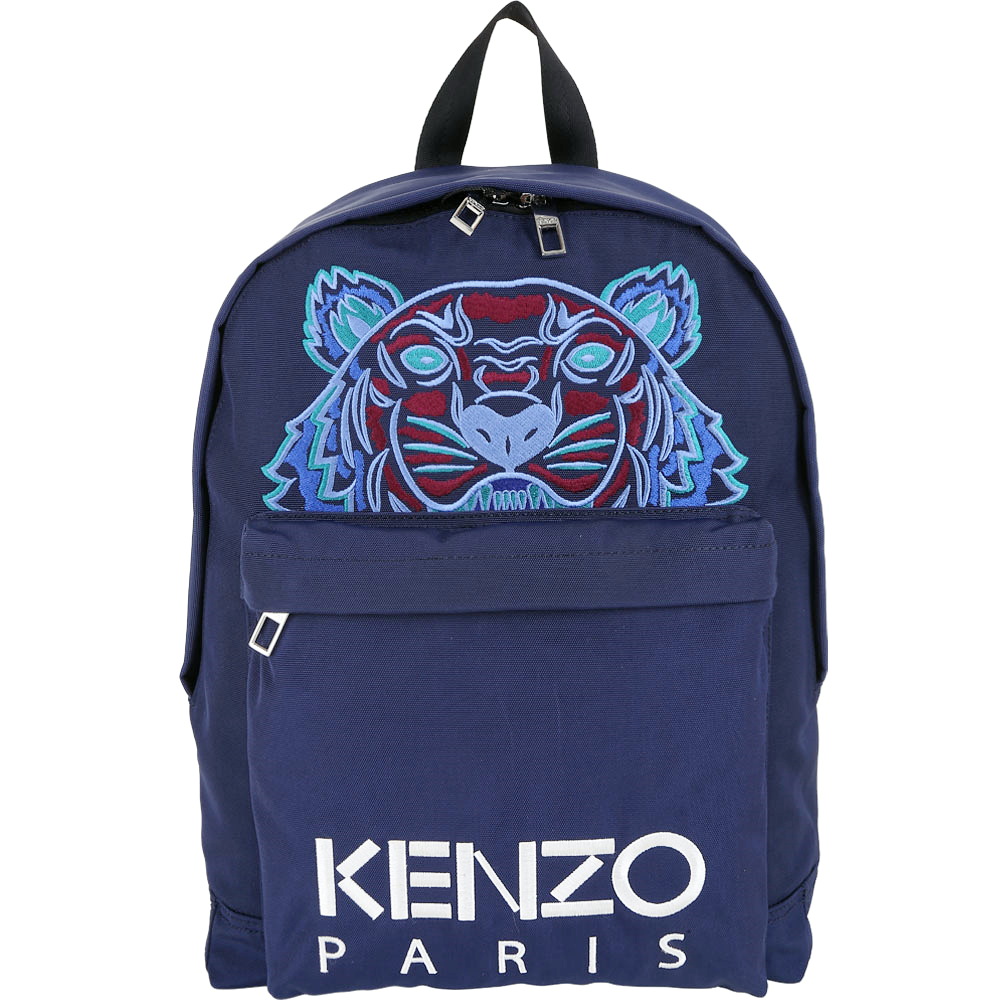 KENZO Tiger Canvas 大款 老虎刺繡圖騰帆布後背包(深藍色)