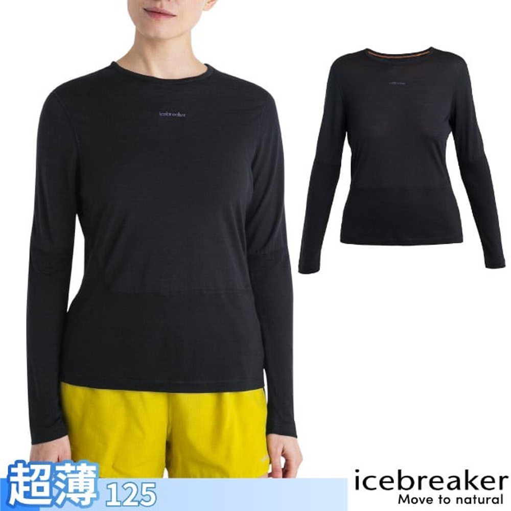 【Icebreaker】女 美麗諾羊毛 ZoneKnit Cool-Lite Energy Wind 網眼圓領長袖上衣-125.T恤_IB0A56ZT-001 黑