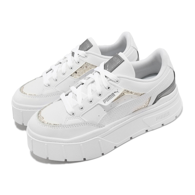 Puma 休閒鞋 Mayze Stack SQ Wns 女鞋 白 厚底 增高 皮革 亮片 38627101