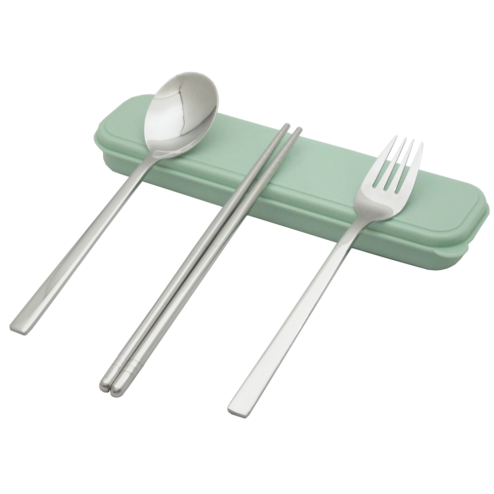 月陽3件式加厚食品級304不鏽鋼筷勺叉環保餐具便攜餐具(B304)