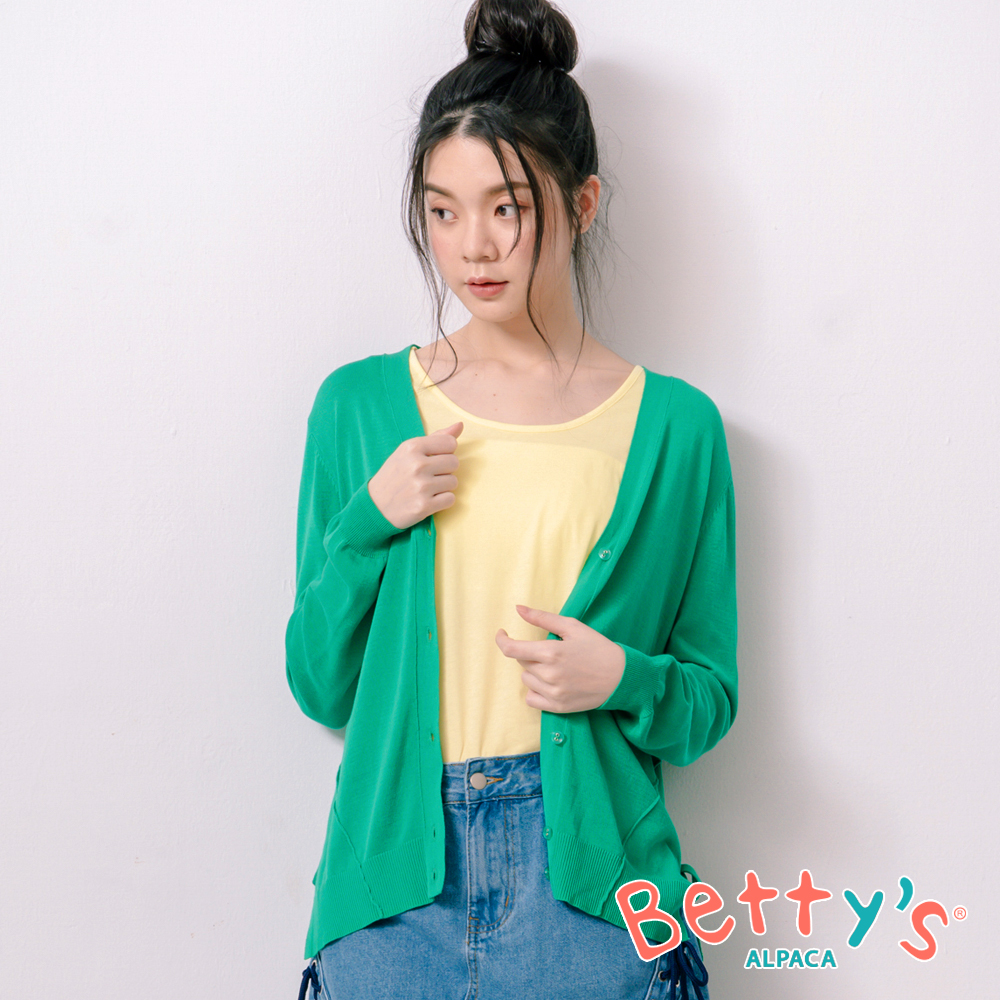 betty’s貝蒂思　典雅側開衩蝴蝶結針織罩衫(綠色)