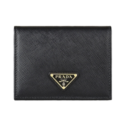 PRADA 三角LOGO防刮牛皮4卡對折短夾