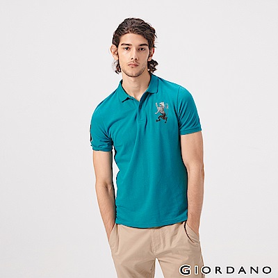 GIORDANO 男裝勝利獅王漸層刺繡彈力萊卡POLO衫-44 雪花咬娟綠