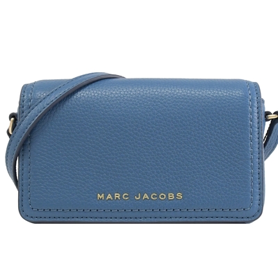 MARC JACOBS 金屬LOGO素雅荔枝皮革翻蓋斜背包(星空藍)