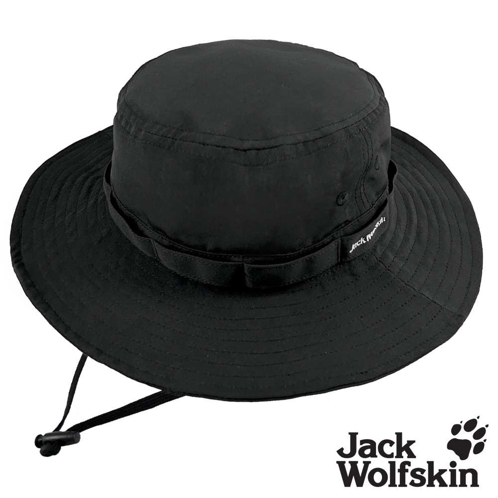 【Jack wolfskin 飛狼】防撥水圓盤帽 拼接遮陽帽『黑』