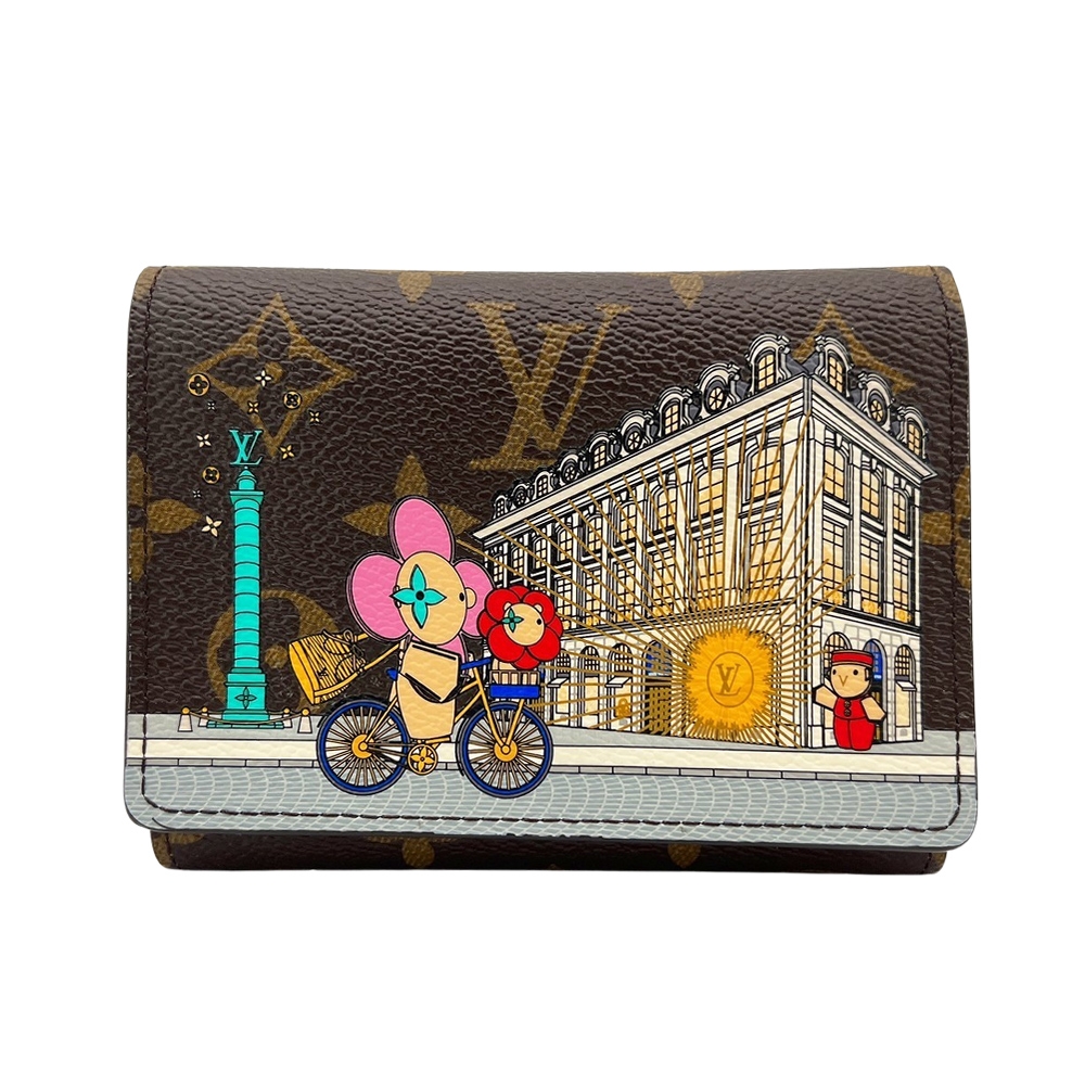 二手品 Louis Vuitton Victorine 印花帆布三折釦式短夾(粉內裡)