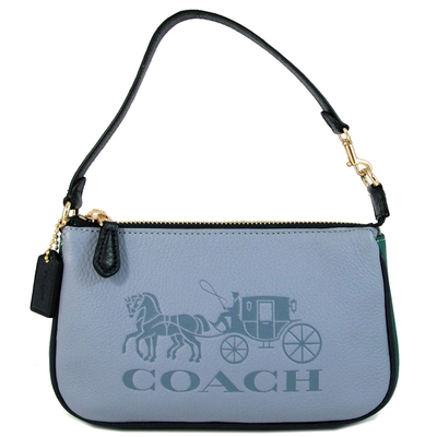 COACH Nolita 19 壓印大馬車Logo裝色皮革經典復古立體肩背包(薄暮藍)