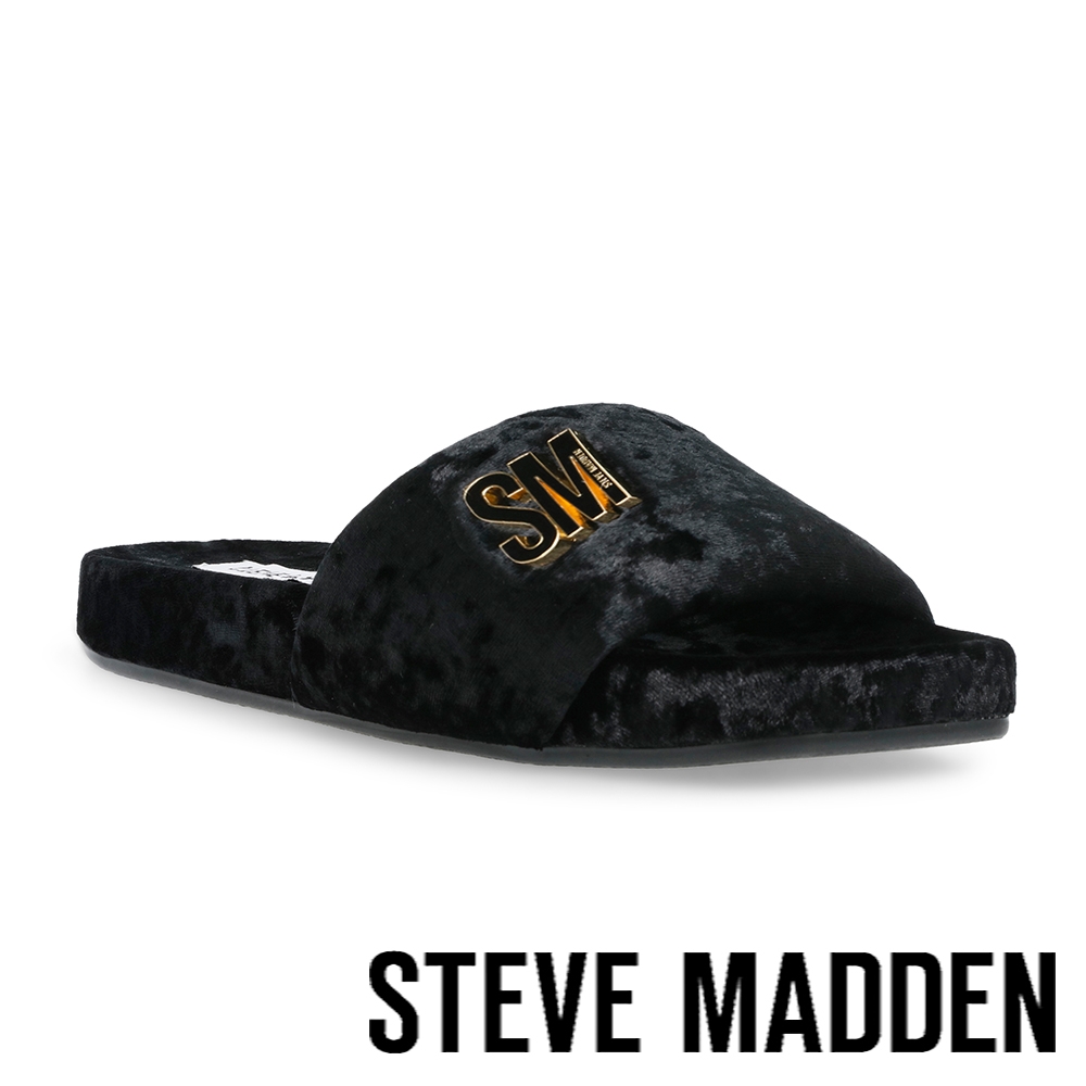 STEVE MADDEN-MEGASTAR 絨布金飾平底拖鞋-黑色