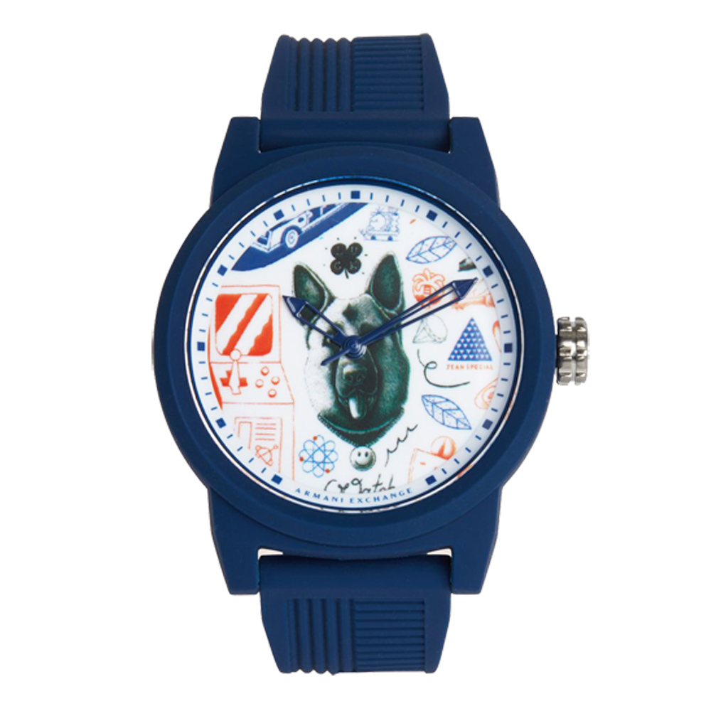 AX STREET ART系列ALEX LEHOURS潮流童趣狗頭設計手錶-藍