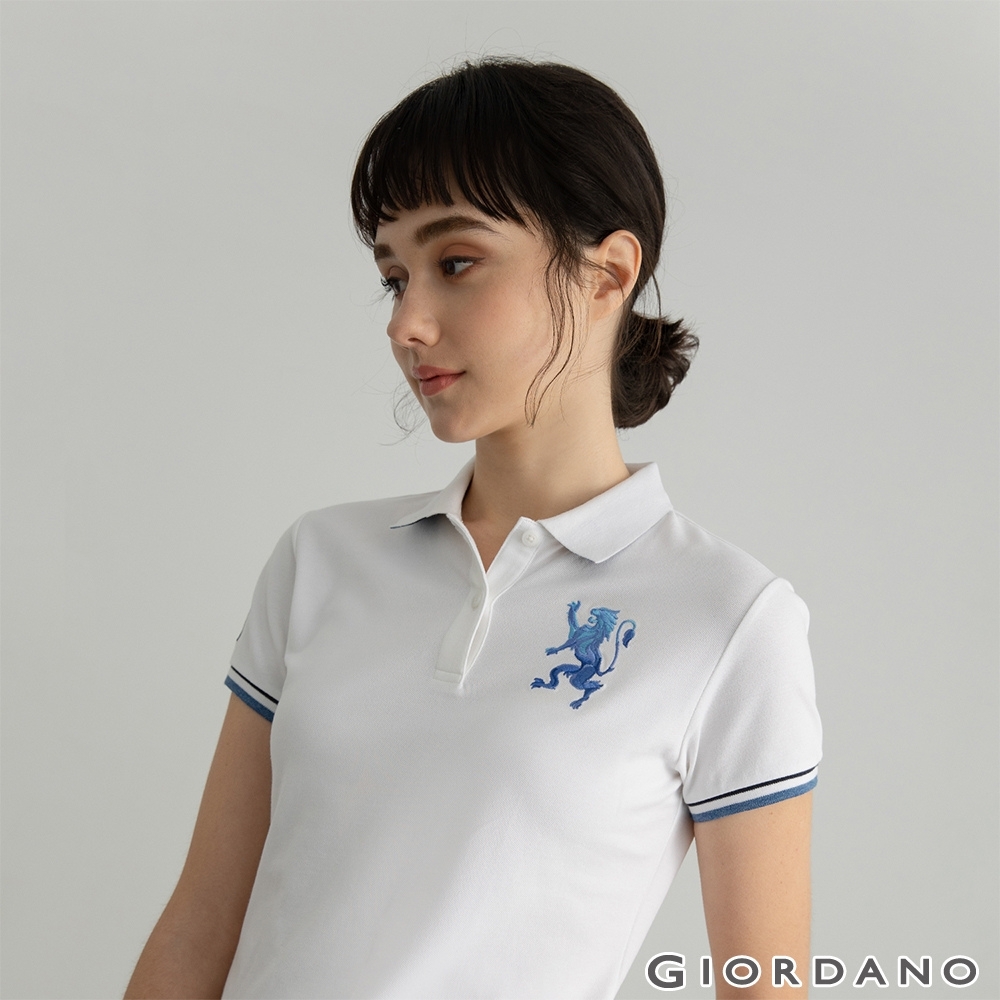 Giordano 女裝勝利獅王刺繡polo衫 27 標誌白 Polo衫 Yahoo奇摩購物中心