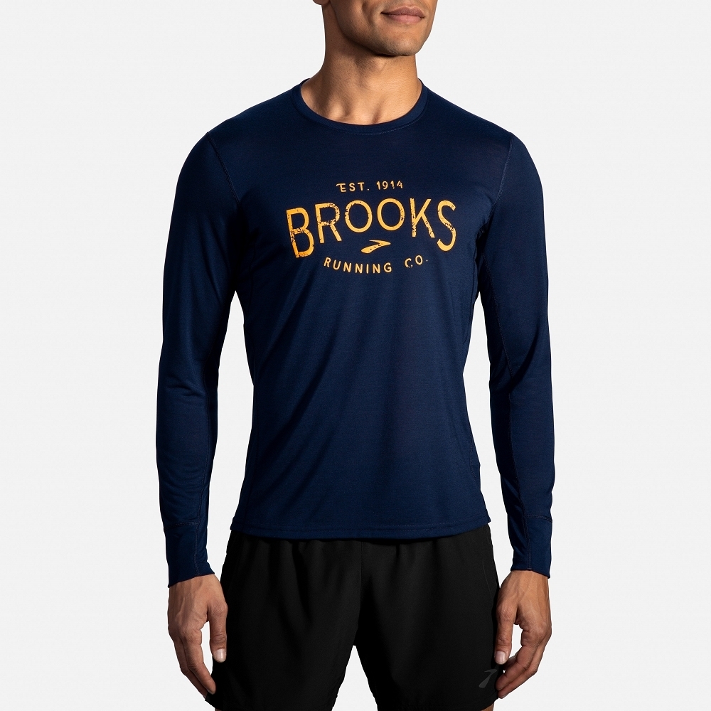 BROOKS 男 Distance 距離塗鴉長T_海軍藍(211319481)