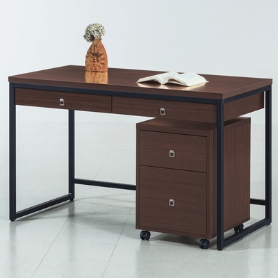 AS DESIGN雅司家具-烏拉拉胡桃4尺書桌(含活動櫃)-120*60*76cm