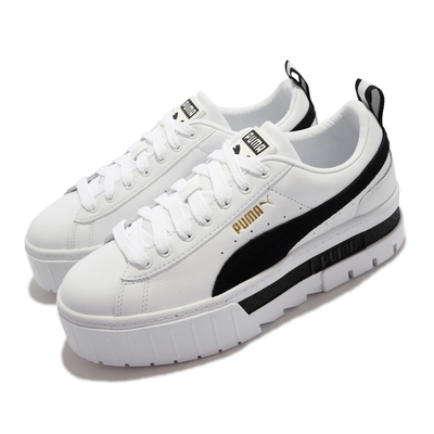 Puma 休閒鞋 Mayze Lth 厚底 修飾腿型 女鞋 人造皮革 麂皮 穿搭推薦 增高 白 黑 381983-01