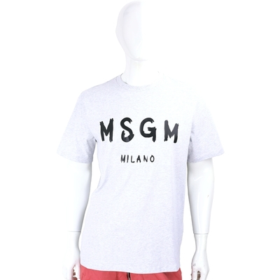 MSGM 塗鴉黑字母灰色棉質短袖TEE T恤(男款)