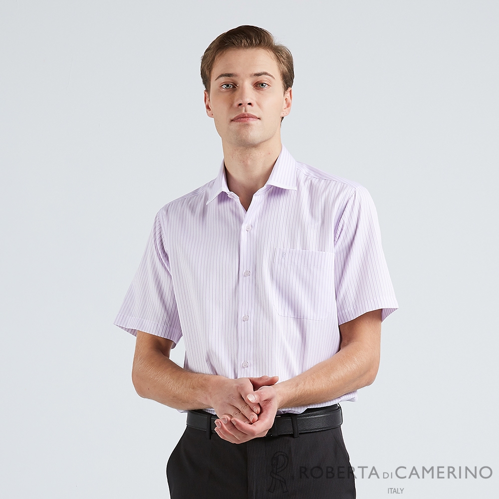【ROBERTA諾貝達】 台灣製男裝 大方有型 優質商務短袖襯衫 粉紫