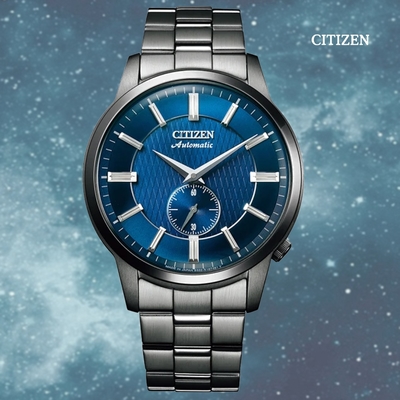 CITIZEN 星辰 Mechanical 小秒盤 不鏽鋼自動上鍊機械錶-藍黑-41mm(NK5009-69N 防水50米)