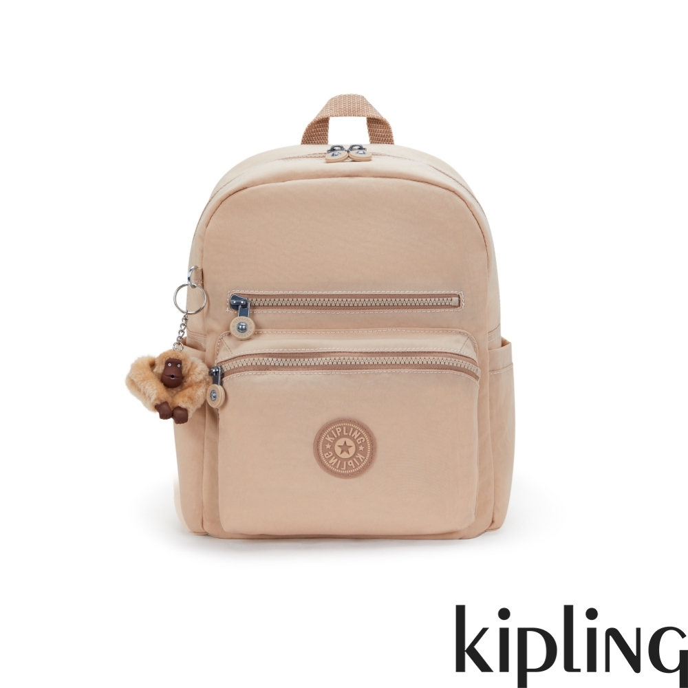 Kipling 溫柔淡雅奶茶色雙前袋後背包-JUDY M