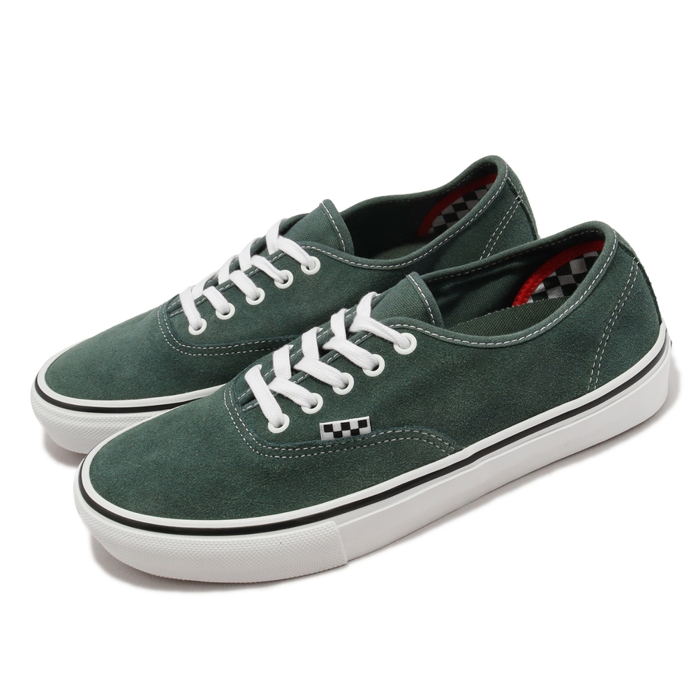 Vans 滑板鞋 Skate Authentic 男鞋 女鞋 湖水綠 白 麂皮 帆布 小棋盤格 VN0A5FC888Z