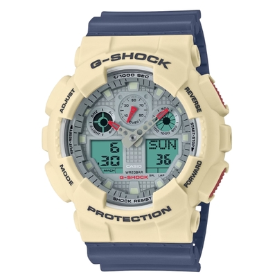 CASIO卡西歐 G-SHOCK 復古時尚 經典重返 復刻藍白 GA-100PC-7A2_51.2mm