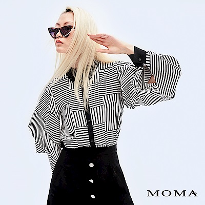 MOMA 線條格子喇叭袖襯衫