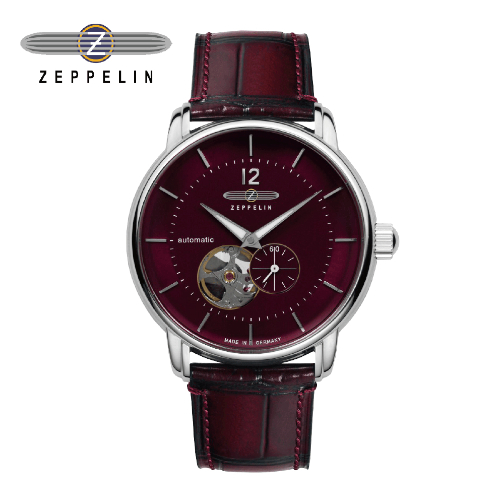 齊柏林飛船錶 Zeppelin 81665 酒紅盤透視機芯小三針機械錶 40mm男/女錶 自動上鍊