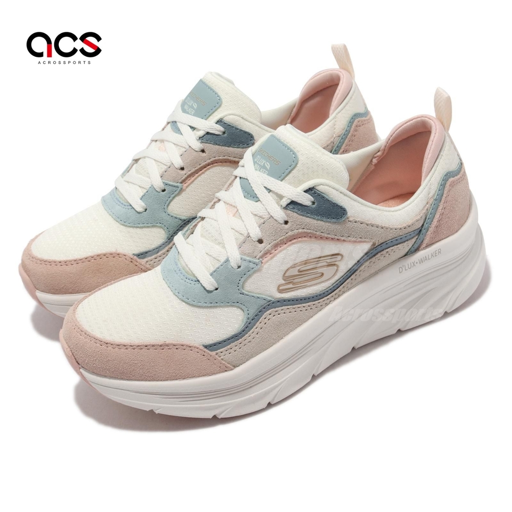 Skechers 慢跑鞋 D Lux Walker 機能 女鞋 麂皮 網布 避震 緩衝 耐磨 抓地 白 粉 149357-OFPK