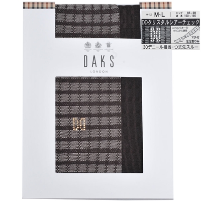 DAKS 日本製經典格紋圖騰左腳踝水鑽DD LOGO花紋褲襪(咖啡色)