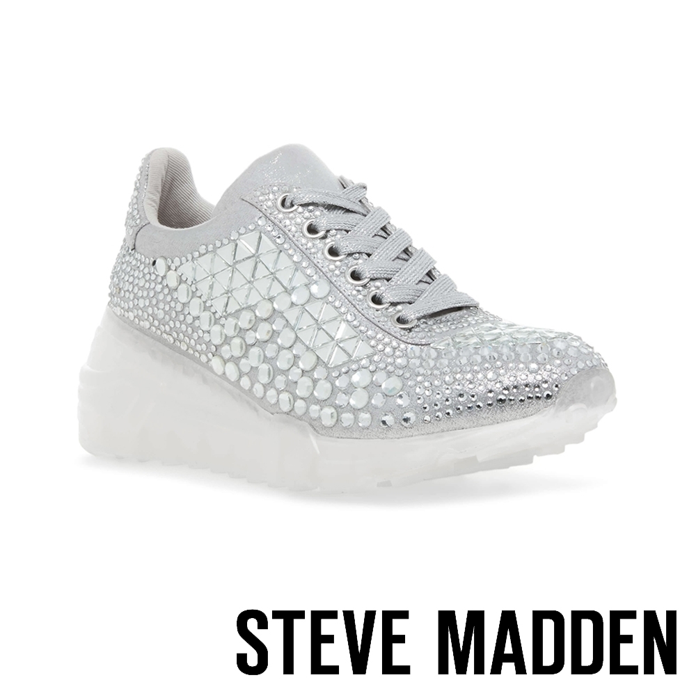 STEVE MADDEN-CARISSA 運動風 閃鑽厚底休閒鞋-銀色