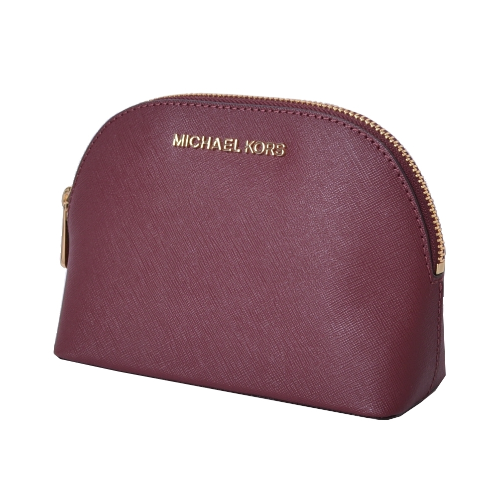 MICHAEL KORS JET SET TRAVEL金字LOGO防刮皮革化妝包-酒紅