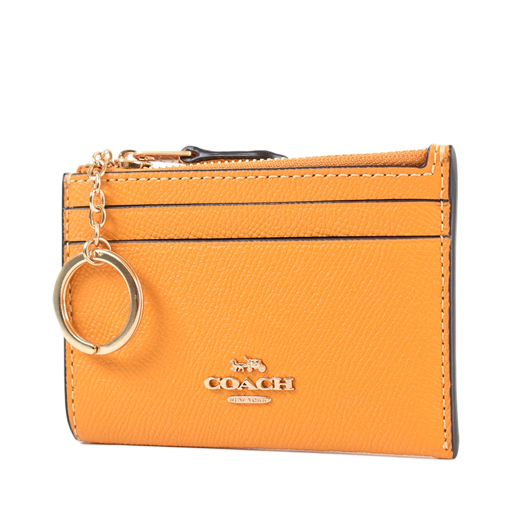 COACH 金字防刮皮革證件鑰匙零錢包- 橙色