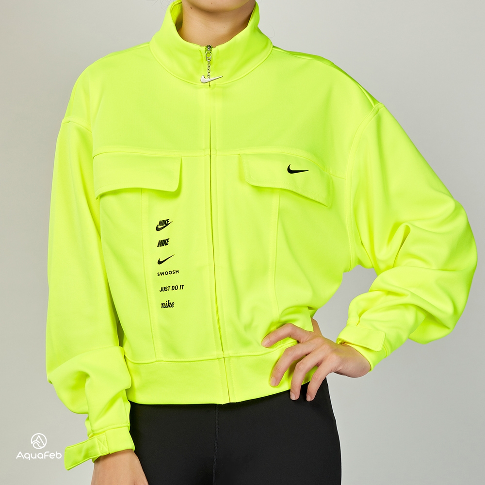 Nike NSW SWSH JKT PK 女款 螢光黃色 夾克 短版 運動 長袖 外套 CU5679-702