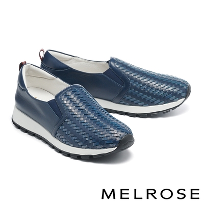 休閒鞋 MELROSE 美樂斯 質感時髦編織造型真皮厚底休閒鞋－藍