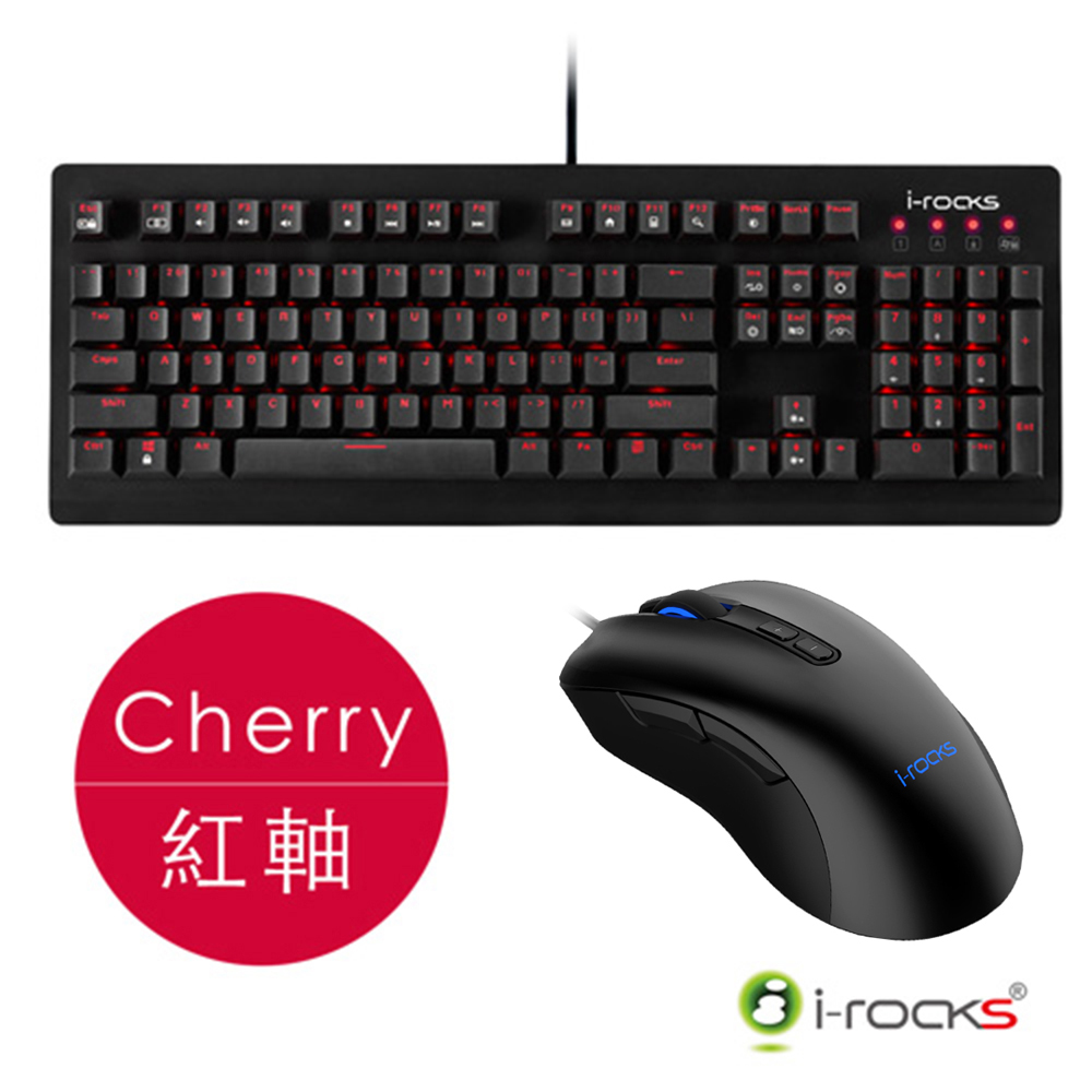 irocks K65MS 單色背光 機械式鍵盤-Cherry紅軸+ M35 RGB 光磁微動 電競滑鼠