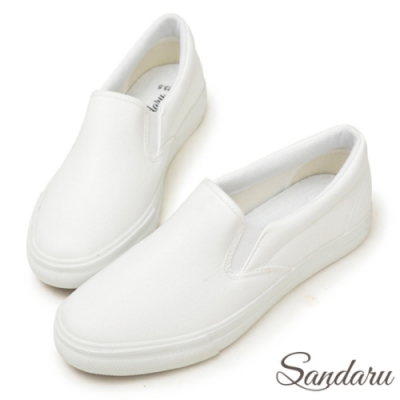 山打努SANDARU-素面超軟皮革休閒懶人鞋-白