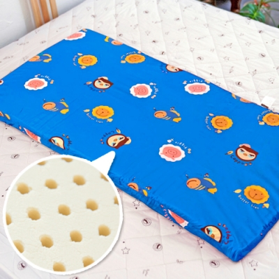 奶油獅 同樂會系列-100%精梳純棉布套+馬來西亞天然乳膠嬰兒床墊-宇宙藍70X130cm