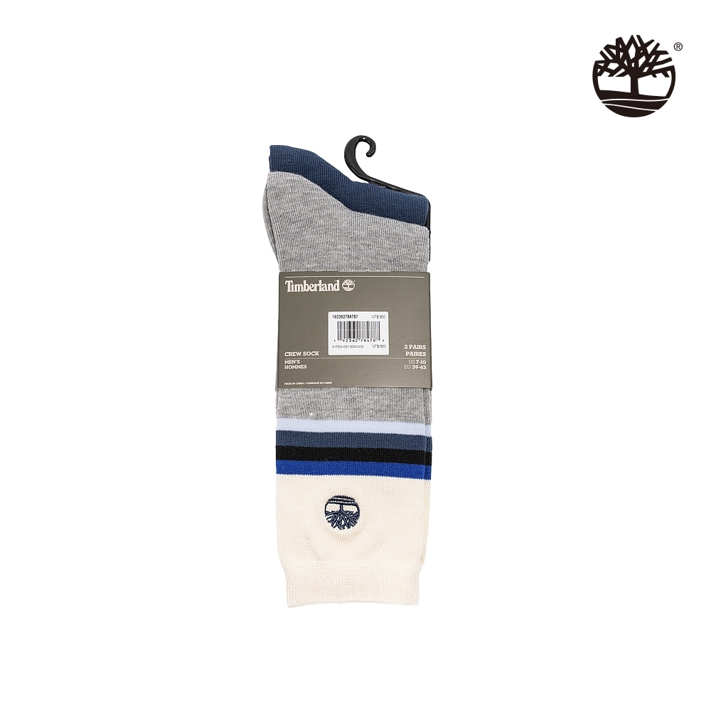 Timberland 中性藍麻灰刺繡標誌條紋高筒長襪|A1F5W