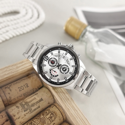 CITIZEN 星辰表 / AN3690-56A / 經典三眼 計時碼錶 日期 防水100米 不鏽鋼手錶-黑銀色/43mm