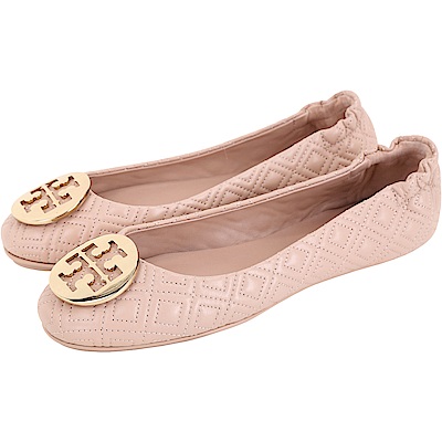 TORY BURCH Minnie Travel 金盾牌絎縫菱格折疊鞋(粉餅色)