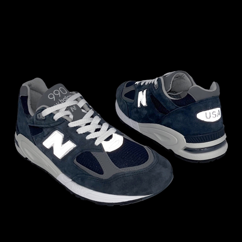 New Balance 休閒鞋990 V2 男鞋藍銀美製反光麂皮復古運動鞋NB 紐巴倫