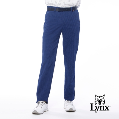 【Lynx Golf】男款日本進口布料細格暗紋紳士風平口休閒長褲-深藍色