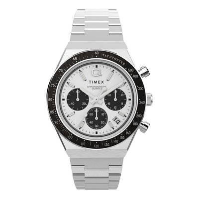 TIMEX 天美時 QTimex 40毫米 不鏽鋼三眼計時腕錶(白x銀TXTW2W53300)