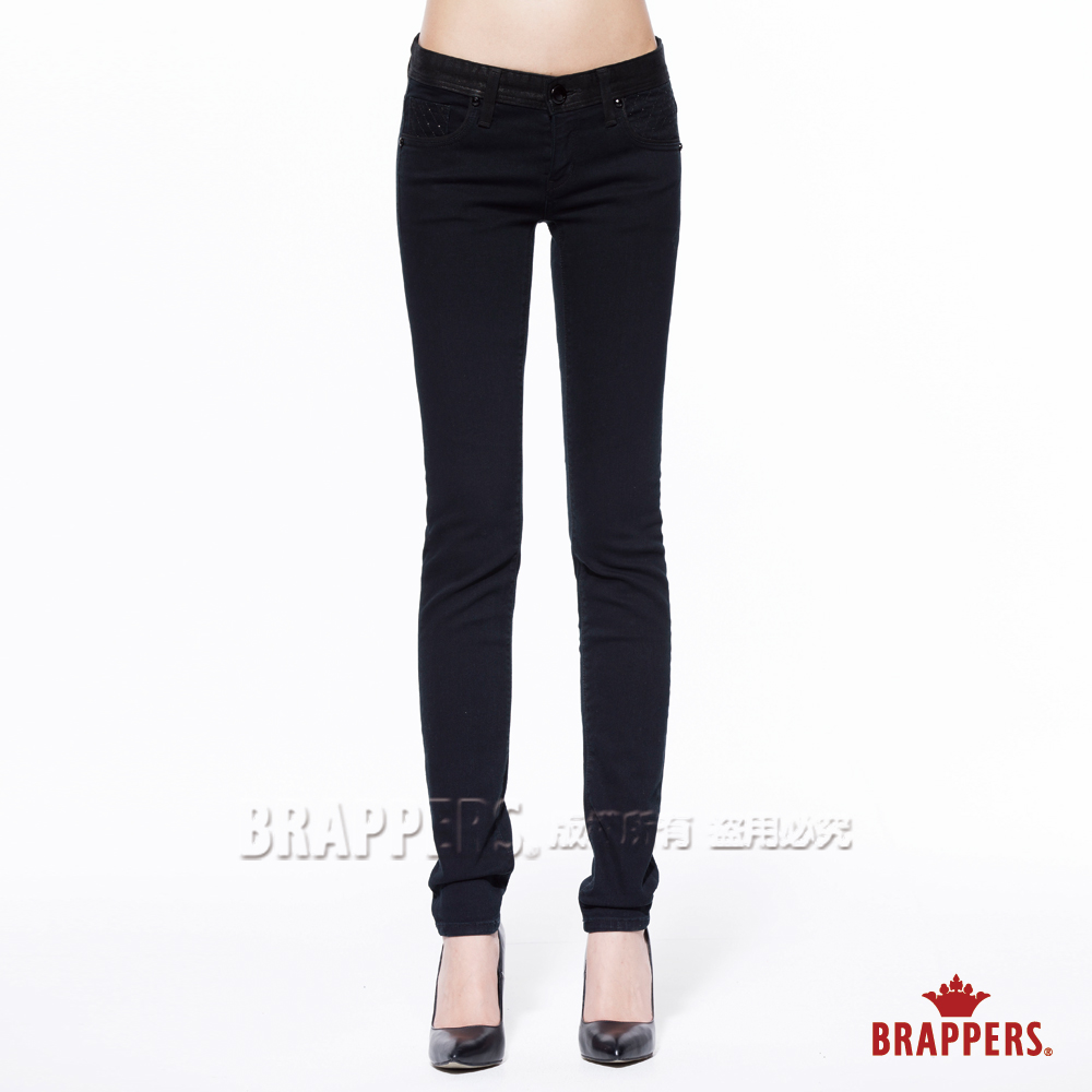 BRAPPERS 女款 新美腳Royal系列-中低腰彈性鑲鑽窄管褲-深藍