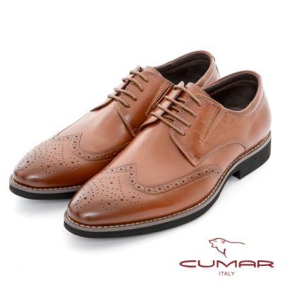 【CUMAR】商務菁英 輕量舒適大底真皮紳士鞋-紅棕