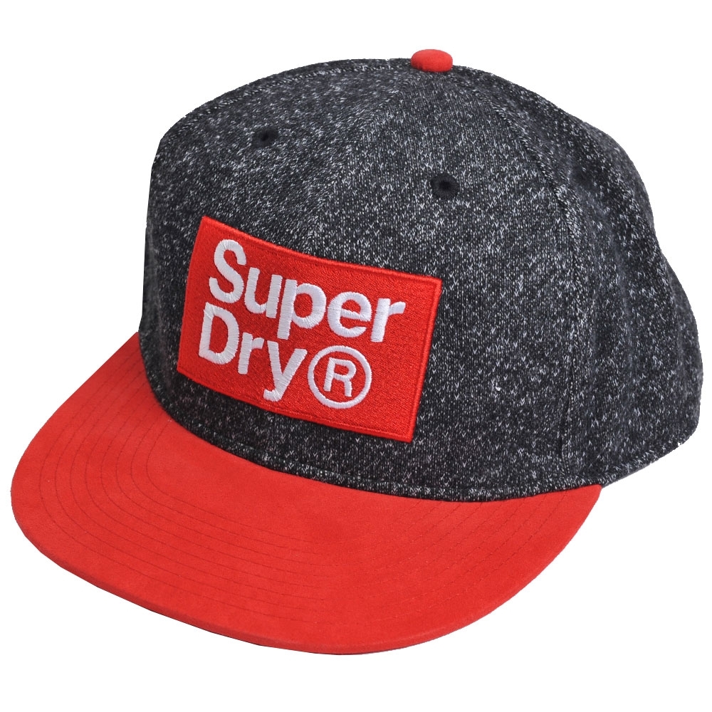 SUPERDRY 極度乾燥字母LOGO刺繡棒球帽(灰黑/紅)